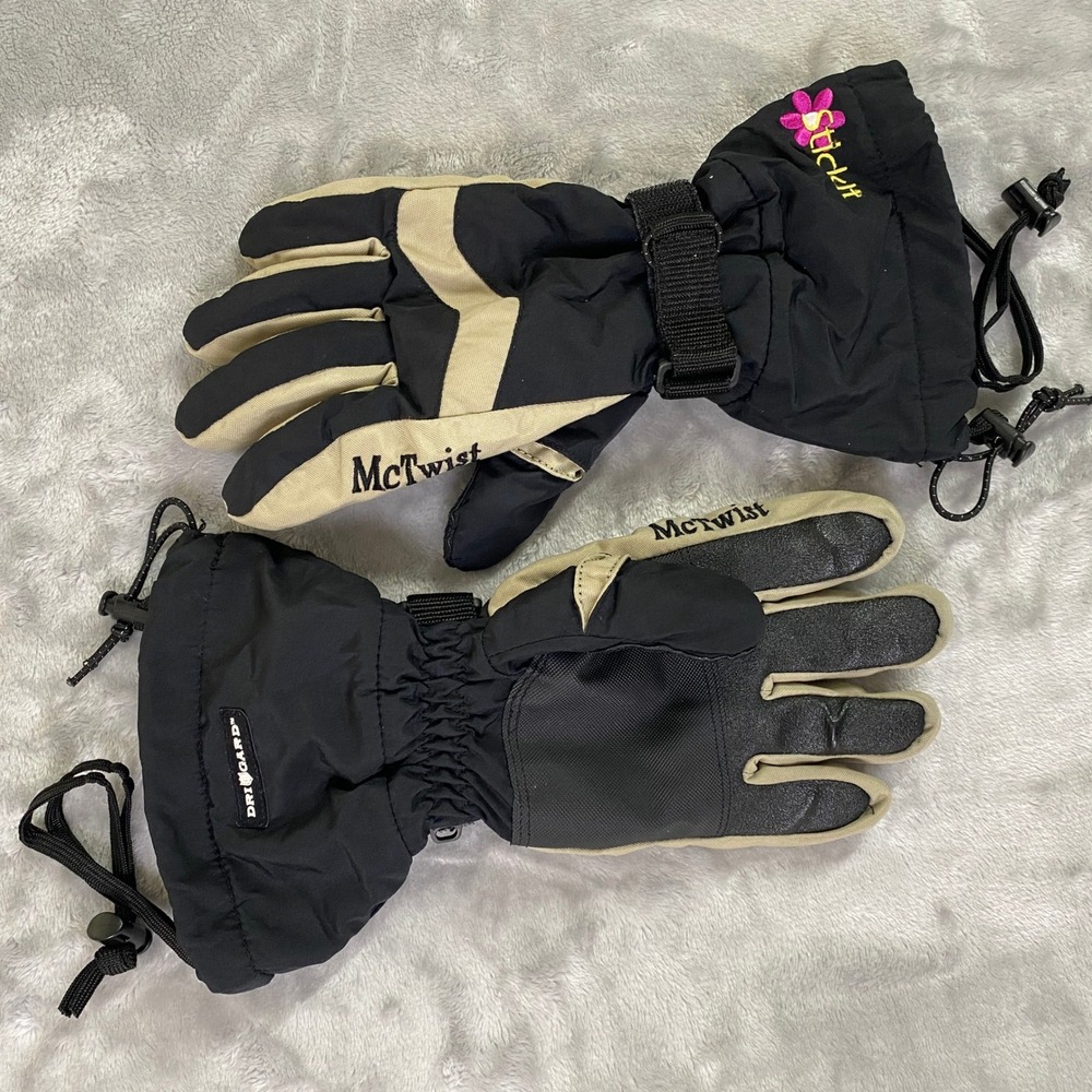 McTwist Ski Gloves‎ Ladies Medium Black Tan Primaloft DriGard Waterproof Floral